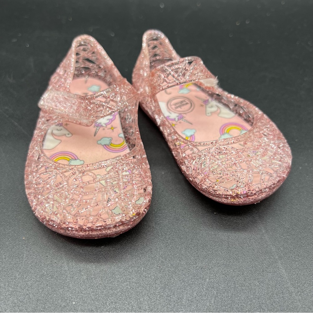 Wonder Nation Toddler Girls Pink Glitter Jelly Sandals Unicorn Insole - Size 2